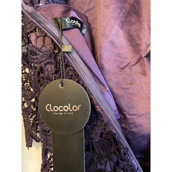 Clocolor Eggplant Purple, Lace Overlay Wiggle Style Dress - See Measurements - Picture 5 of 10